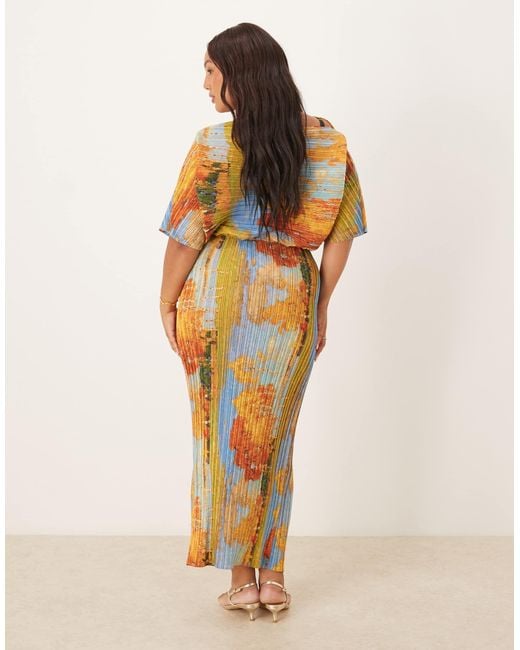 Never Fully Dressed Natural Asymmetric Plisse Maxi Dress