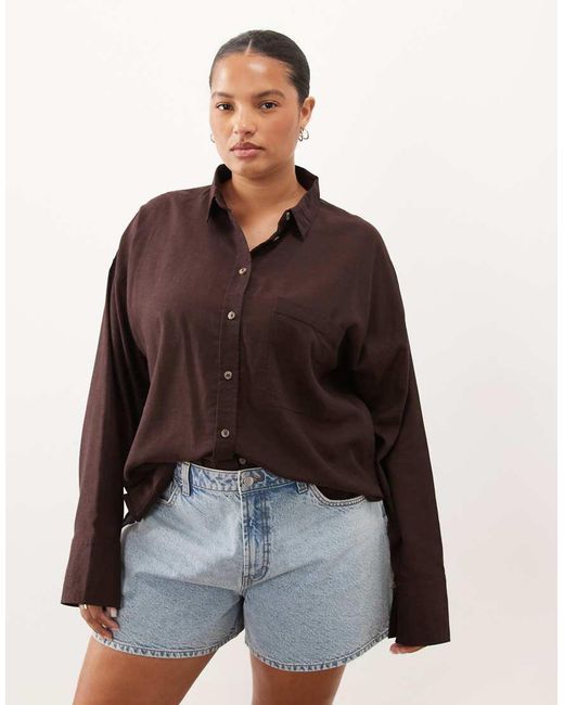 ASOS Brown Curve Sheer Beach Shirt With Linen
