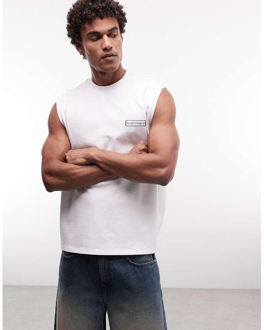 ASOS White Circular Design Collection Super Heavyweight Oversized Tank With Scenic Back Print for men