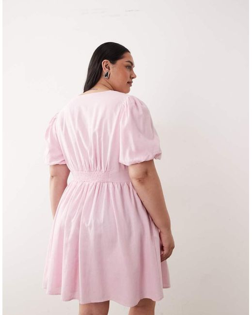 Nobody's Child Pink Linen Mix Scalloped Edge V-neck Mini Dress