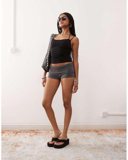 Weekday Black Jersey Ribbed Hot Pants With Fold Over Waistband