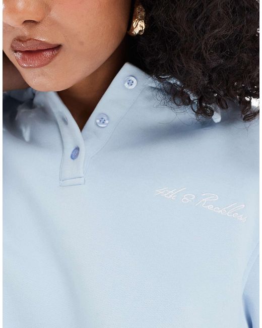 4th & Reckless Blue Collar Button Detail Embroidered Logo Sweatshirt Co-ord