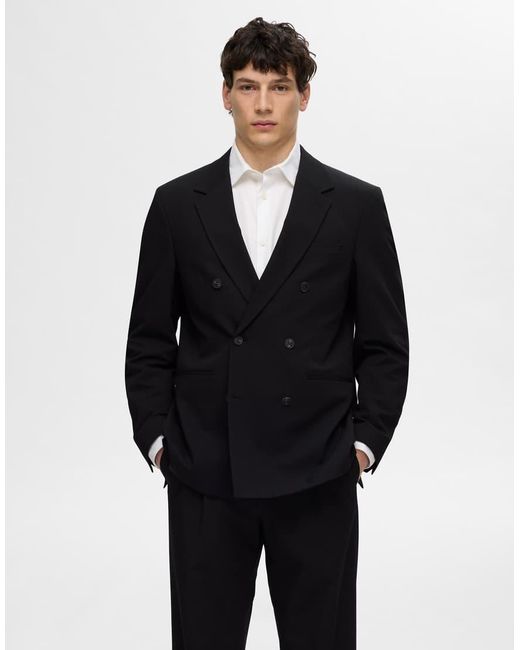 SELECTED Blue Double-Breasted Blazer for men