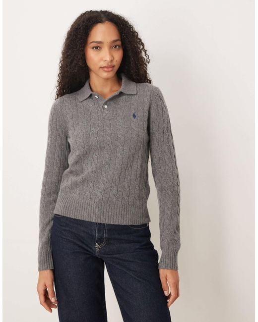 Polo à manches longues en maille torsadée Polo Ralph Lauren en coloris Gray