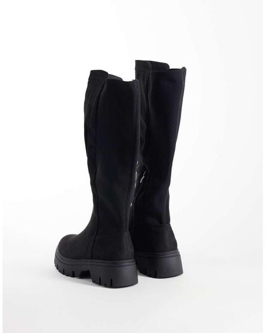 SEQWL Wide Fit Black Twirl Chunky Knee Boots