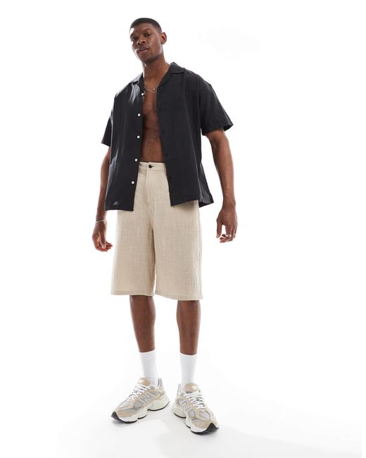 Chemise en lin avec col à revers Jack & Jones pour homme en coloris Black