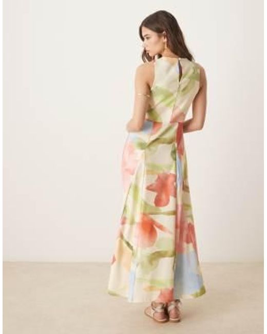 ASOS Natural – ärmelloses midikleid mit hellem blumenprint und korsett-taille
