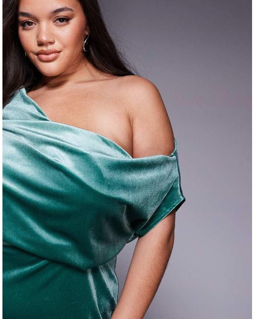 ASOS Green Asos Design Curve Velvet Dramatic Neckline Midi Dress
