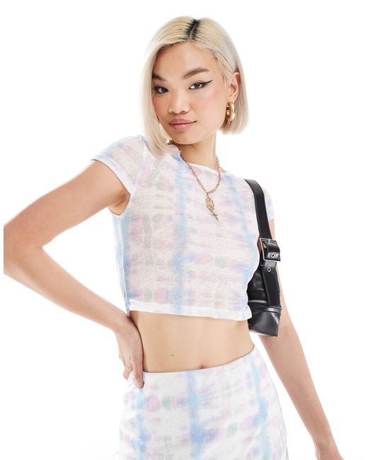 Noisy May White Cropped Mesh T-shirt Co-ord With Abstract Print