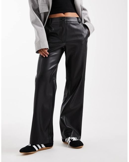 ASOS Black Petite Faux Leather Straight Leg Trousers