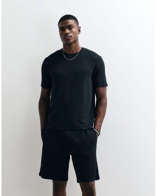 Boss Blue Co-Ord Ribbed Shorts With Logo Print for men