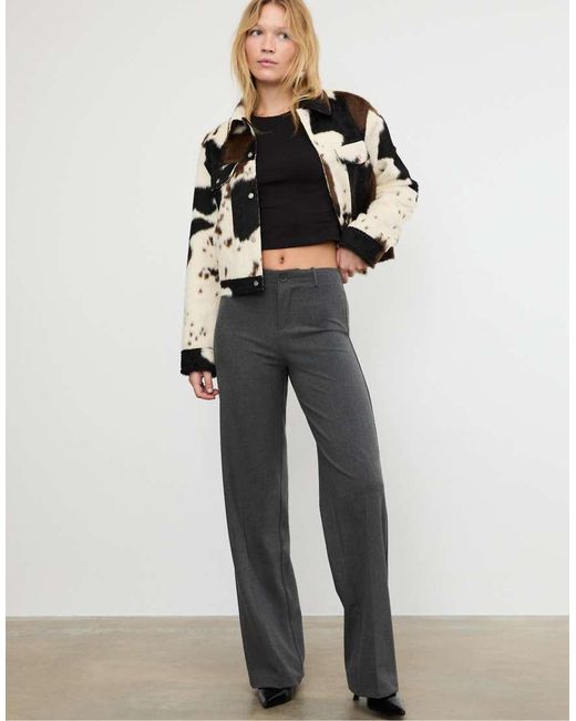 Stradivarius Gray Wide-leg Formal Wear Trousers