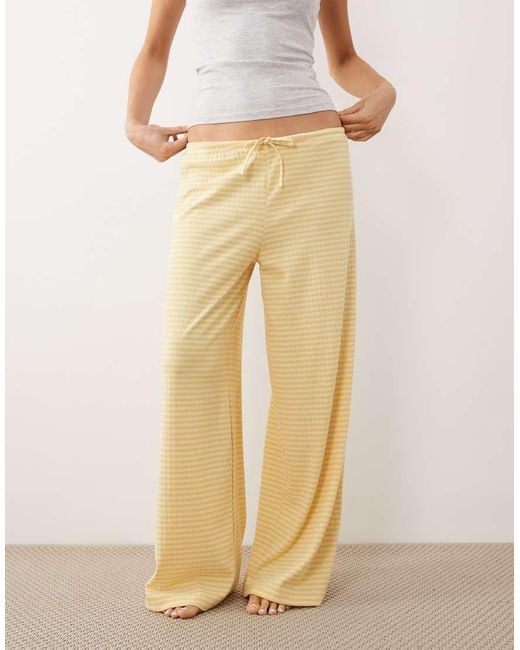 Gina Tricot Natural Supersoft Jersey Wide Leg Trousers With Drawstring Waist