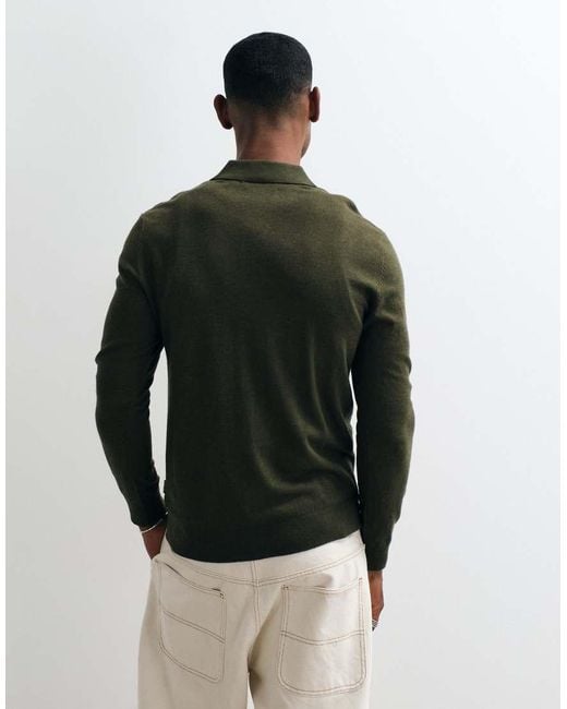 Blend Black Knitted Long Sleeve Polo Shirt for men
