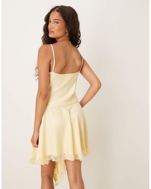 ASOS Natural Satin Asym Hem Lace Trim Mini Dress