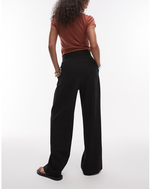 TOPSHOP Black Premium Double Pleat Straight Leg Tailored Trouser