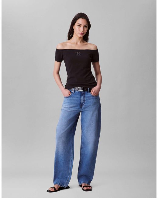 Calvin Klein Blue – schulterfreies, kurzärmliges t-shirt