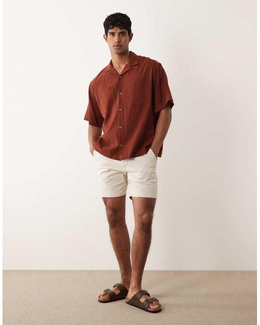 ASOS Red Oversized Revere Crinkle Texture Shirt for men