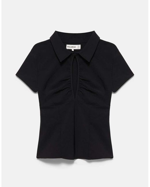 Pull&Bear Blue Short Sleeve Cut-out Top
