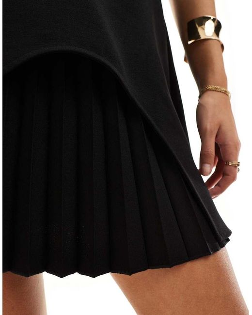 Closet Black Pleated Cap Sleeve Mini Dress