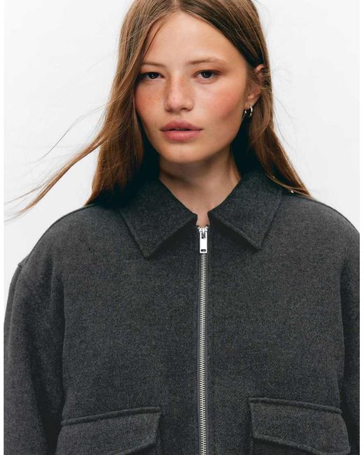 Monki Gray Short Collared Jacket With Wool