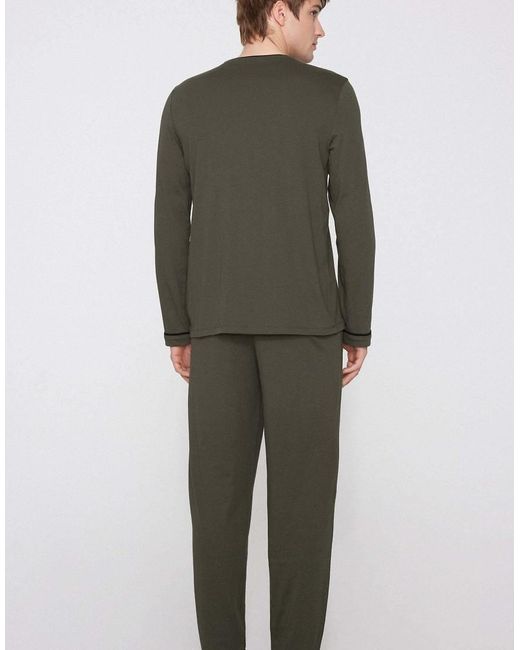 Tezenis Green Long Piping Cotton Pyjamas for men