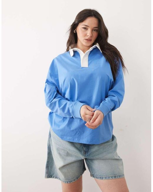 ASOS Blue Asos Design Curve Contrast Collar Polo T-shirt