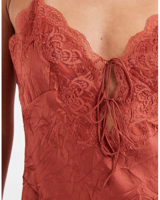 ASOS Red Cami Crinkle Satin Tie Front Mini Dress