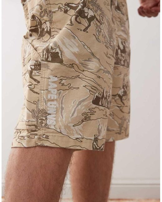 Aape By A Bathing Ape Natural Aape By A Bathing Ape Workwear Carpenter Shorts Co-Ord With All Over Rodeo Print for men