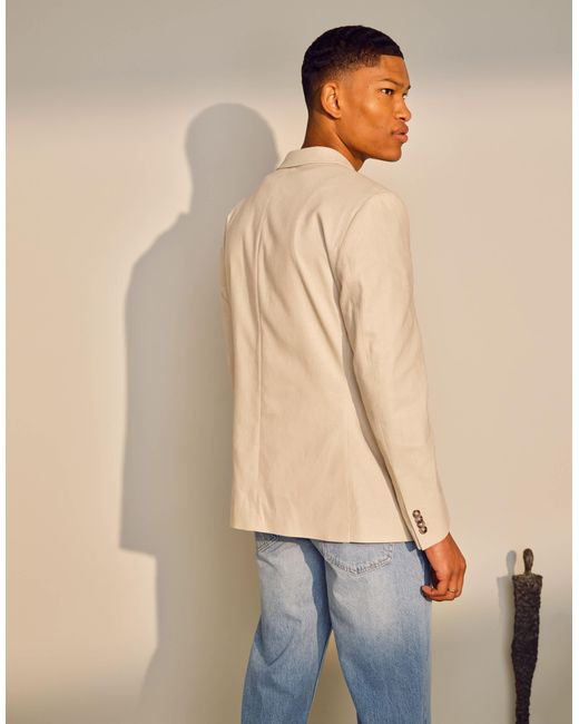 Topman – zweireihiger blazer aus leinenmix in Natural für Herren