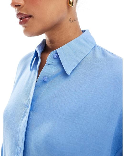 Stradivarius Blue – langärmliges hemd aus leinenimitat