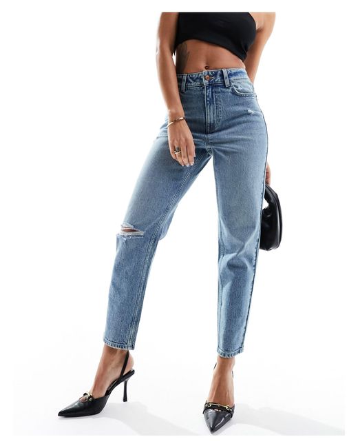 New Look Blue Ripped Mom Jean