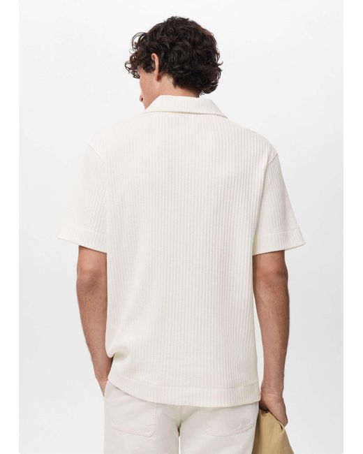 Mango – gestricktes polohemd aus baumwollmix in White für Herren
