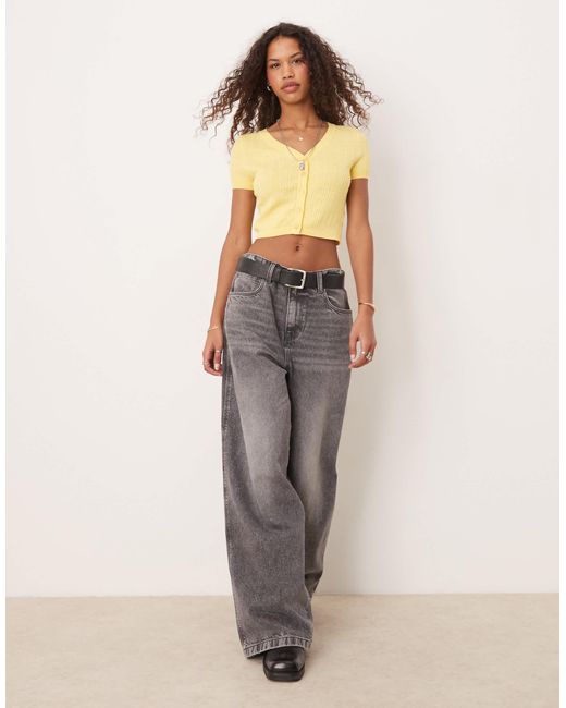 Free People Yellow Cassie Pointelle Micro Cardigan