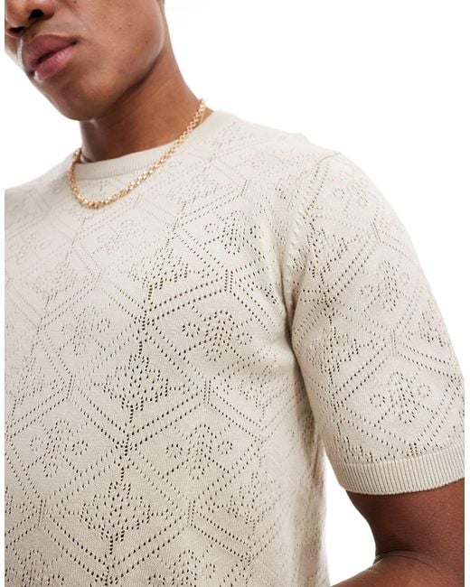 ASOS Gray Knitted Crochet Crew Neck T-shirt for men