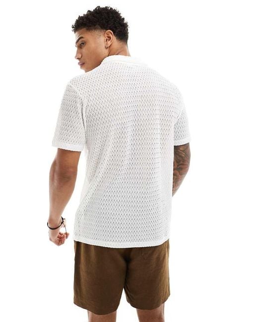 ASOS Gehaakte Polo Met Reverskraag in het White voor heren