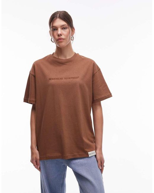 CAT WWR Brown 180 Gsm Embroidered Logo Loose Fit T-Shirt