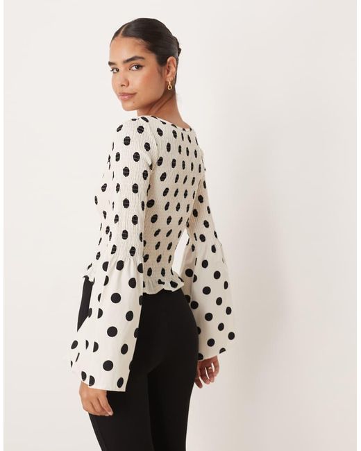 ASOS Natural Shirred Bodice Long Sleeve