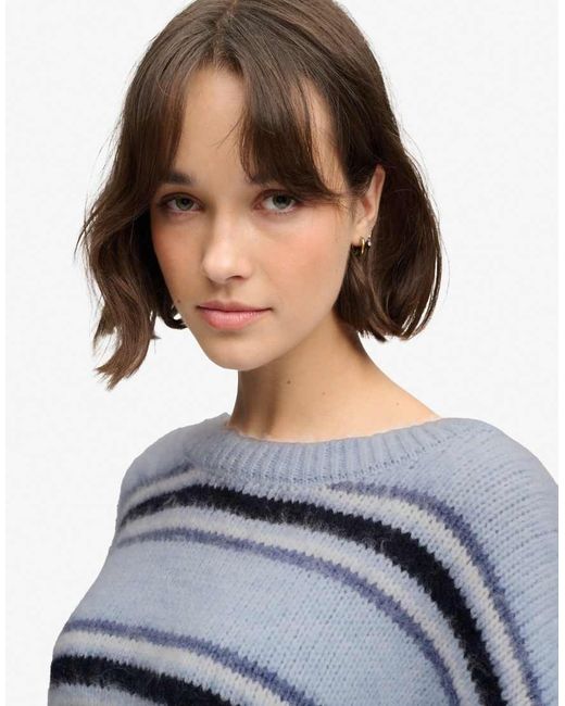 Superdry Blue Slouchy Brushed Stripe Knit Jumper