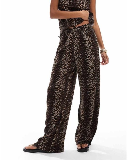 Pieces Brown Mini Plisse Wide Leg Trouser Co-ord