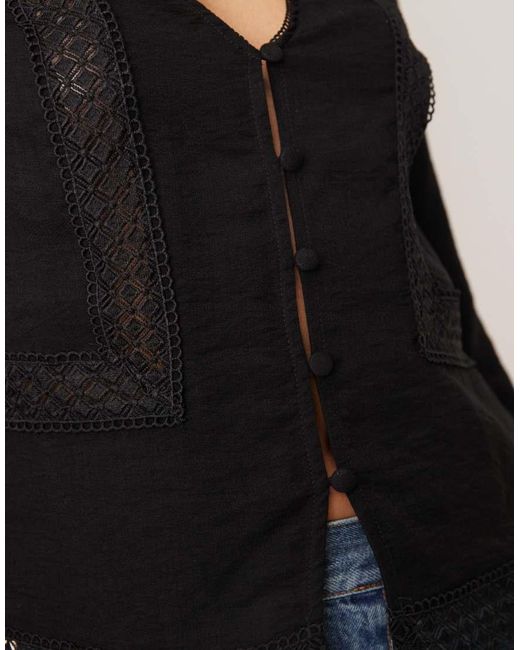 ASOS Blue Lace Trim Long Sleeve Top