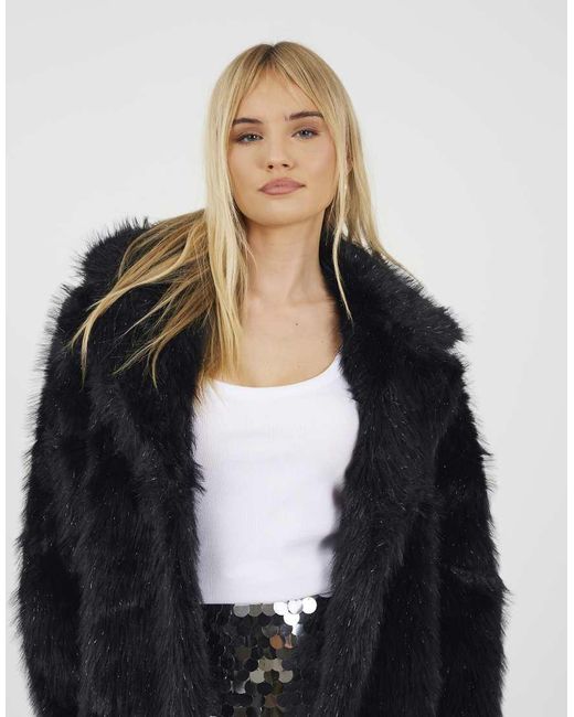 Brave Soul Blue Tinsel Faux Fur Jacket