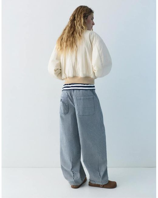 Pull&Bear White Bomber Jacket With Label