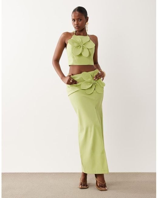 ASOS Green Linen Halter Top With 3d Flower