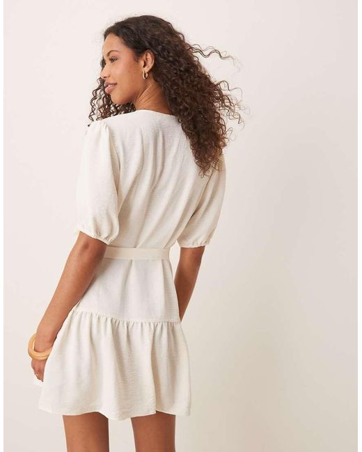 Vila Natural Short Sleeve Tie Waist Mini Dress