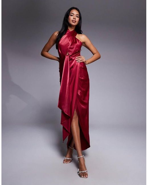 TFNC London Red Halter Neck Dress With Wrap Skirt