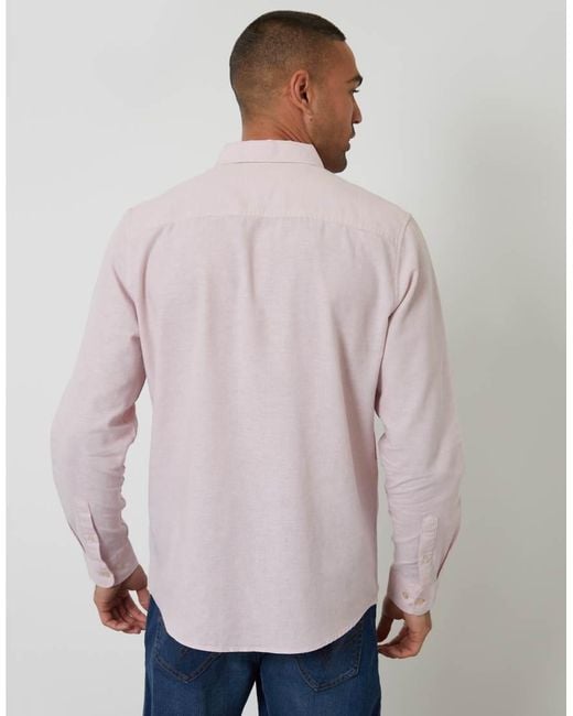 Threadbare Purple Long Sleeve Linen Mix Shirt for men