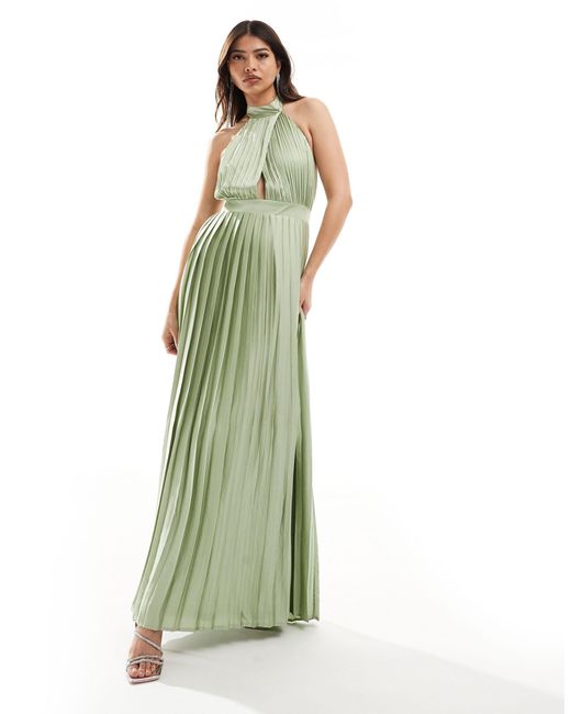 TFNC London Green – bridesmaid – plissiertes satin-maxikleid