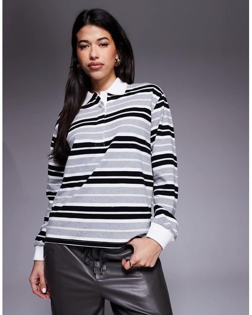 Edikted Gray Renya Striped Rugby Shirt