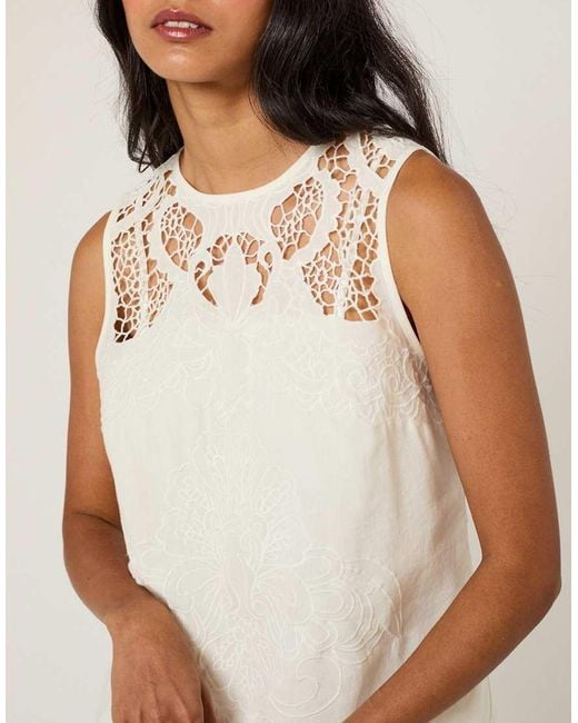 Nobody's Child Natural Sonia Cotton Blend Broderie Detail Sleeveless Mini Dress